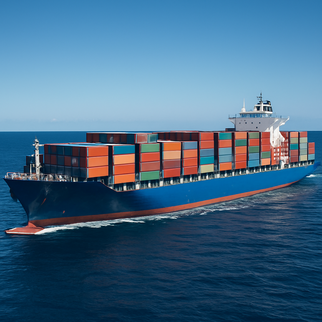 Large cargo container ship sailing the open ocean